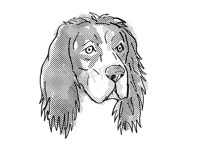 英国塞特犬品种卡通复古绘图