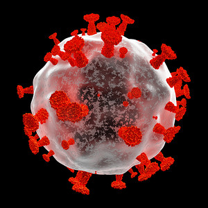 Coronavirus 或 Covid-19 在黑色背景 3D 渲染中分离