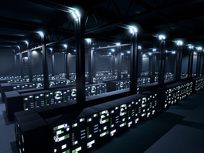 有大数据的空的超级计算机服务器机房