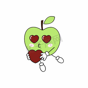 一个充满爱心的苹果手中握着一颗心。