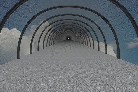 拱形隧道摄影照片_云中的隧道。 
