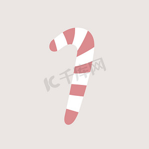 矢量图标摄影照片_可爱的圣诞糖果手杖-粉红色的矢量图标。