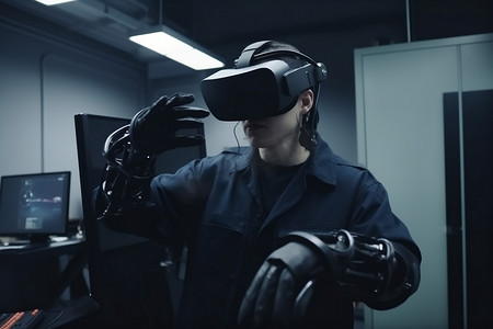 科技人创新 3d vr 虚拟眼镜耳机机器人三维工程师机器人未来。