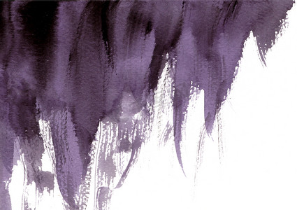 紫色和黑色抽象手绘水彩背景。