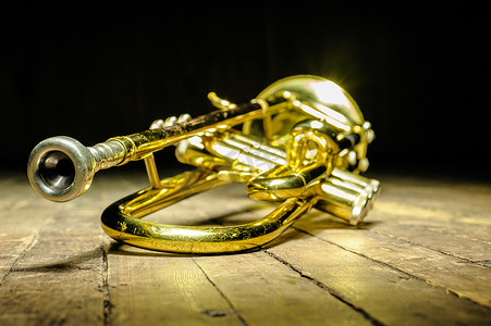 铜管乐器-带背光的舞台上的小号