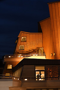 德国柏林柏林爱乐音乐厅金色建筑夜间垂直拍摄