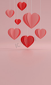 化妆品海报摄影照片_漂浮在粉红色背景上的纸心气球。