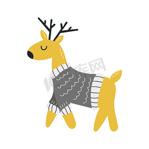 可爱的鹿穿着毛衣。