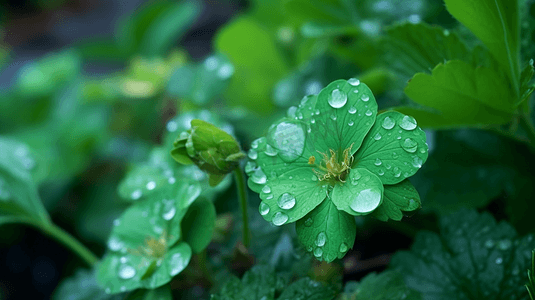 插画谷雨摄影照片_春季谷雨绿色叶子花开自然