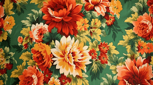红绿黄三色花卉纺织品