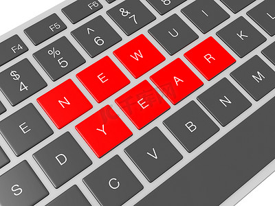 新年按钮摄影照片_键盘上的新年键