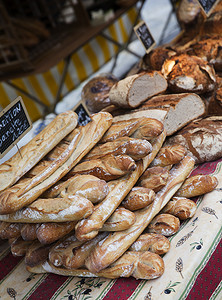 巴黎市场面包的特写