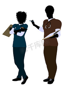 非洲裔美国女性和男性医生剪影