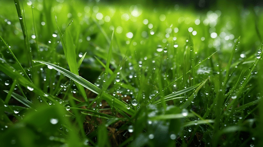 下雨后湿草地特写