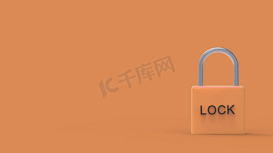 挂锁橙色挂锁，在芥末色背景的金属上带有“锁”字样。