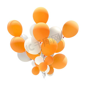节日气球装饰背景摄影照片_一组橙色和白色的气球