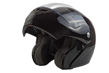 黑色，有光泽的摩托车头盔