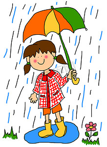 带伞卡通的小女孩