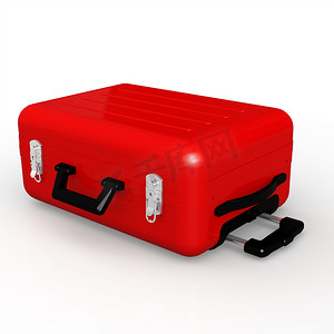红色公文包摄影照片_在地板上的红色行李