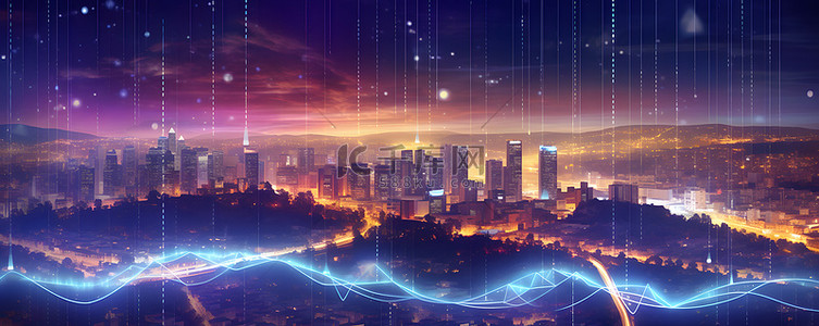 无线banner背景图片_未来科技城市信号传输概念背景
