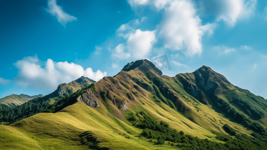 白天蓝天下的青山和棕山