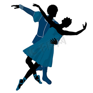 非洲裔美国芭蕾舞夫妇插画剪影