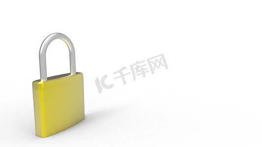 挂锁 HD  金黄色金属挂锁，白色背景上的金属上带有“锁”字样。