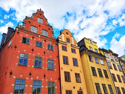 斯德哥尔摩 Gamla Stan 的彩色建筑