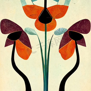 花瓶与春天多色鲜花花束在极简主义的复古风格。