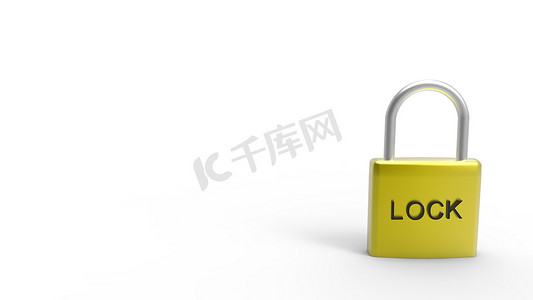 4k高清背景摄影照片_挂锁 HD  金黄色金属挂锁，白色背景上的金属上带有“锁”字样。