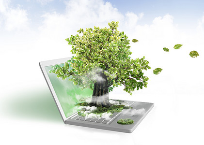 能源数字化摄影照片_笔记本电脑的绿色能源
