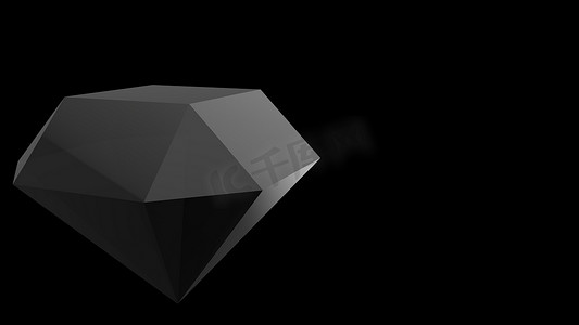 透明灰色背景摄影照片_黑色钻石透明宝石水晶 3d 浅蓝色钻石和浅灰色背景上的深色。