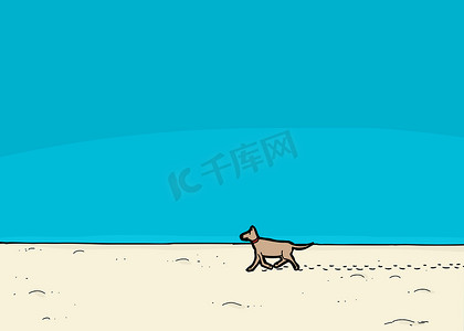 手绘遛狗摄影照片_在海滩上遛狗