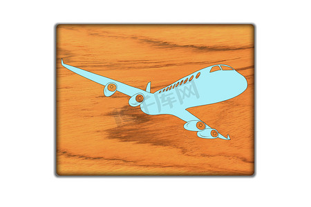 木材纹理和背景上的飞机标志图标