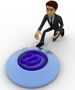 3d 立体人按下按钮与电子邮件图标概念