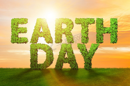 地球日海报摄影照片_带有绿色字母的地球日概念