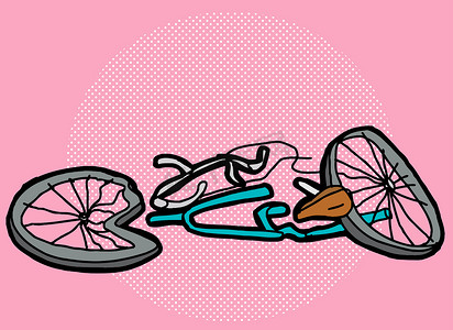 手绘自行车摄影照片_压碎的自行车粉红色