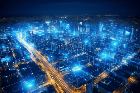 科技科幻数据蓝色背景图片_高科技城市综合数据链路信号传输蓝色科幻场