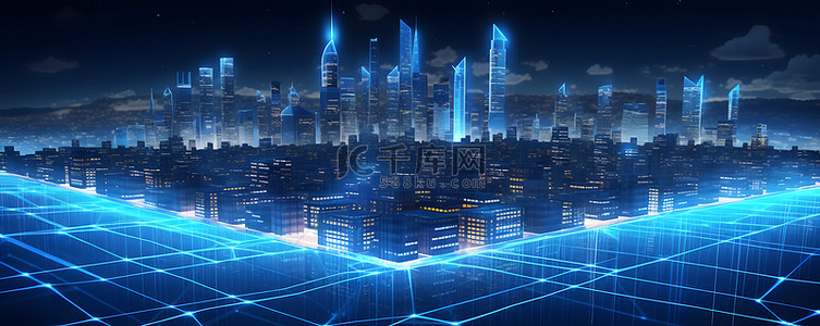 智能banner背景图片_未来科技城市信号传输概念背景