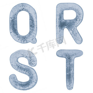 冰字母s摄影照片_冰中的字母 Q、R、S 和 T