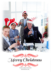 经理和他的团队在圣诞晚会上用香槟敬酒的合成图像