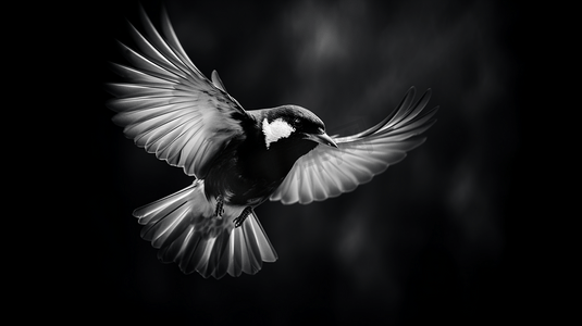黑白相间的鸟儿飞翔