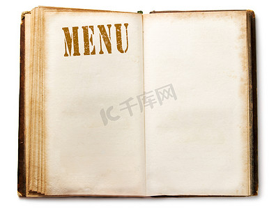 茶庄菜单摄影照片_空白的老式菜单书旧书