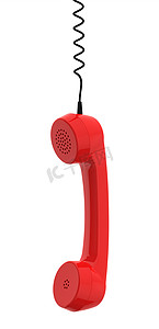 红色复古商务电话听筒挂在白色背景上