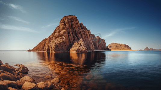 水体摄影照片_白天水体旁的棕色岩层