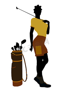 非洲裔美国女高尔夫球手插画剪影