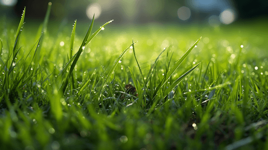 草地雨水摄影照片_下雨后湿草地特写