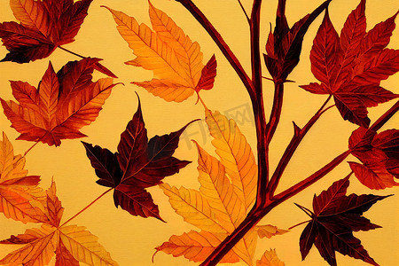描绘秋叶的金色东方背景素材