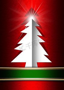 红色背景上的白色圣诞树