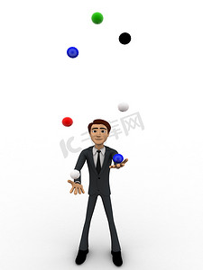 球3d立体摄影照片_3d 立体人玩弄五颜六色的球概念